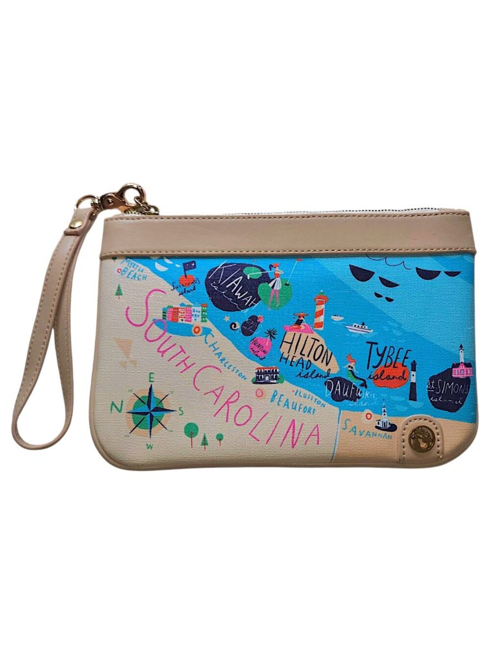 Spartina 449 Sea Islands Scout Wristlet Coastal Pattern Zip Pouch Purse